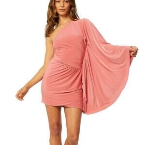 Misa Los Angeles Parvaneh Coral Pink Jersey One Shoulder Draped Mini Dress M